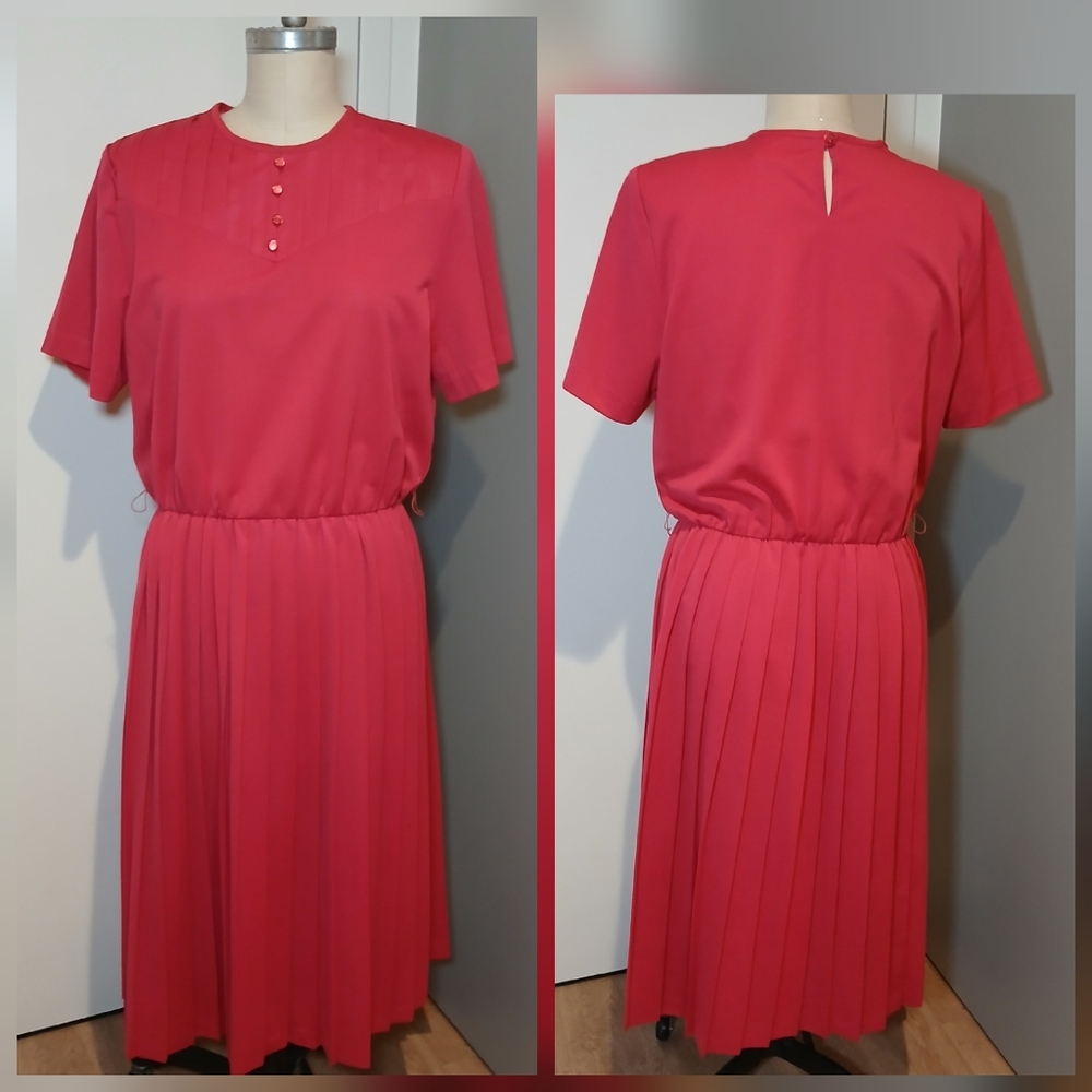 Vintage Blair Boutique Hot Pink Pleat Bottom Dress Size 16